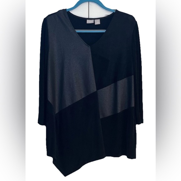 Chico's Tops - Chico's Travelers Shirt Womens Size 2 12 Large Black Faux Leather V-Neck Tunic